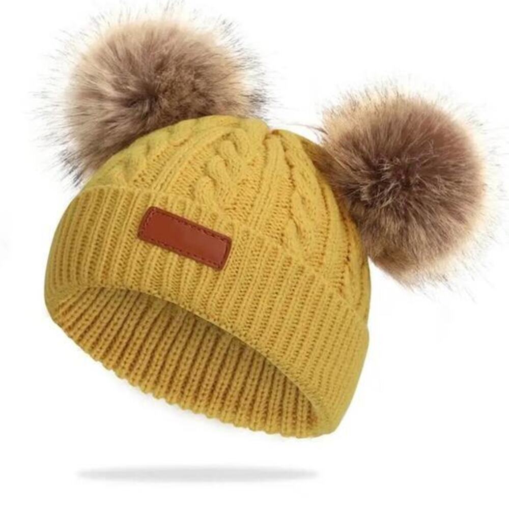 New warm children’s cap double wool fur balls